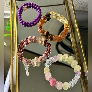 Handmade crystal gemstone bracelets bundle, includes 4 bracelets
